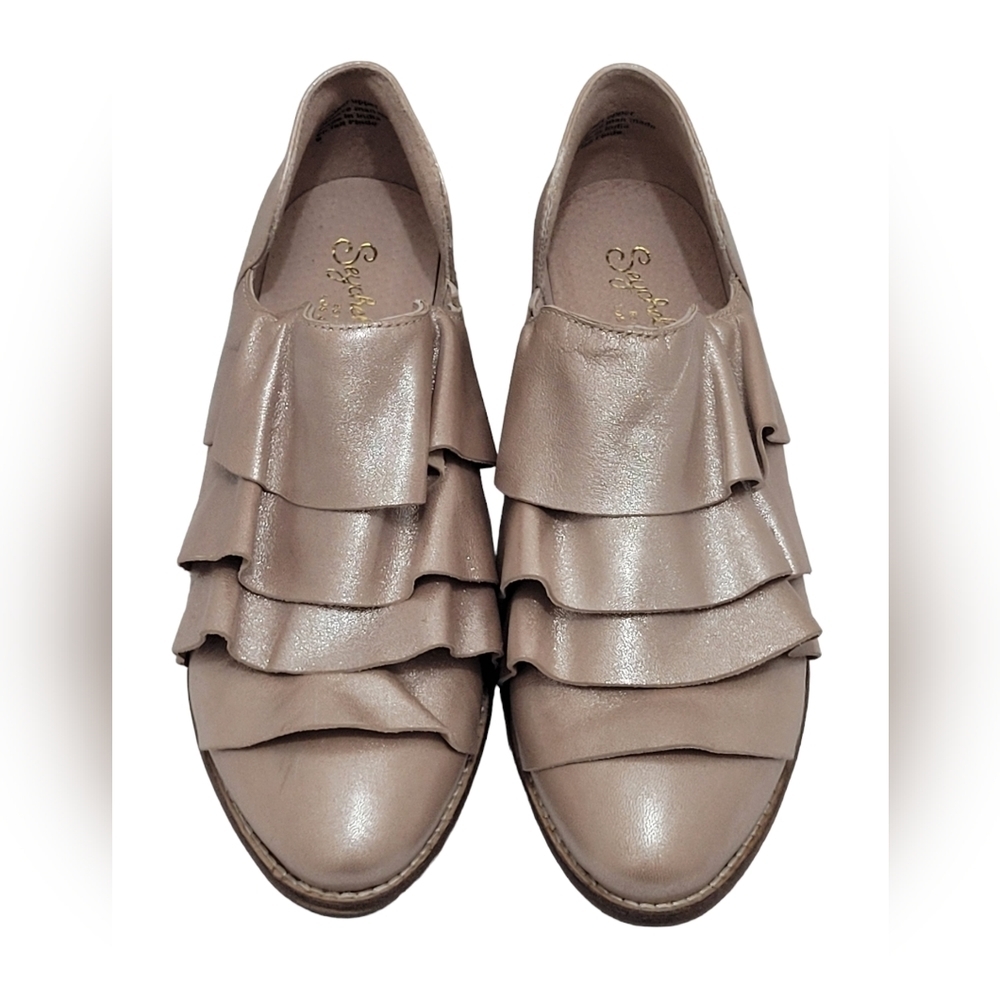 Seychelles gold sparkling slip on heeled shoes women's 8 handcrafted leather